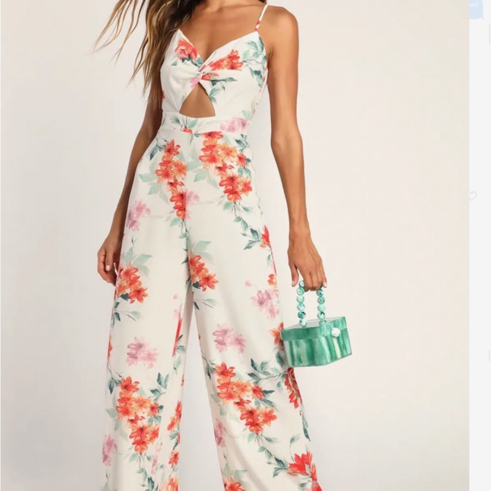 White Floral jumpsuit- NWT -size large